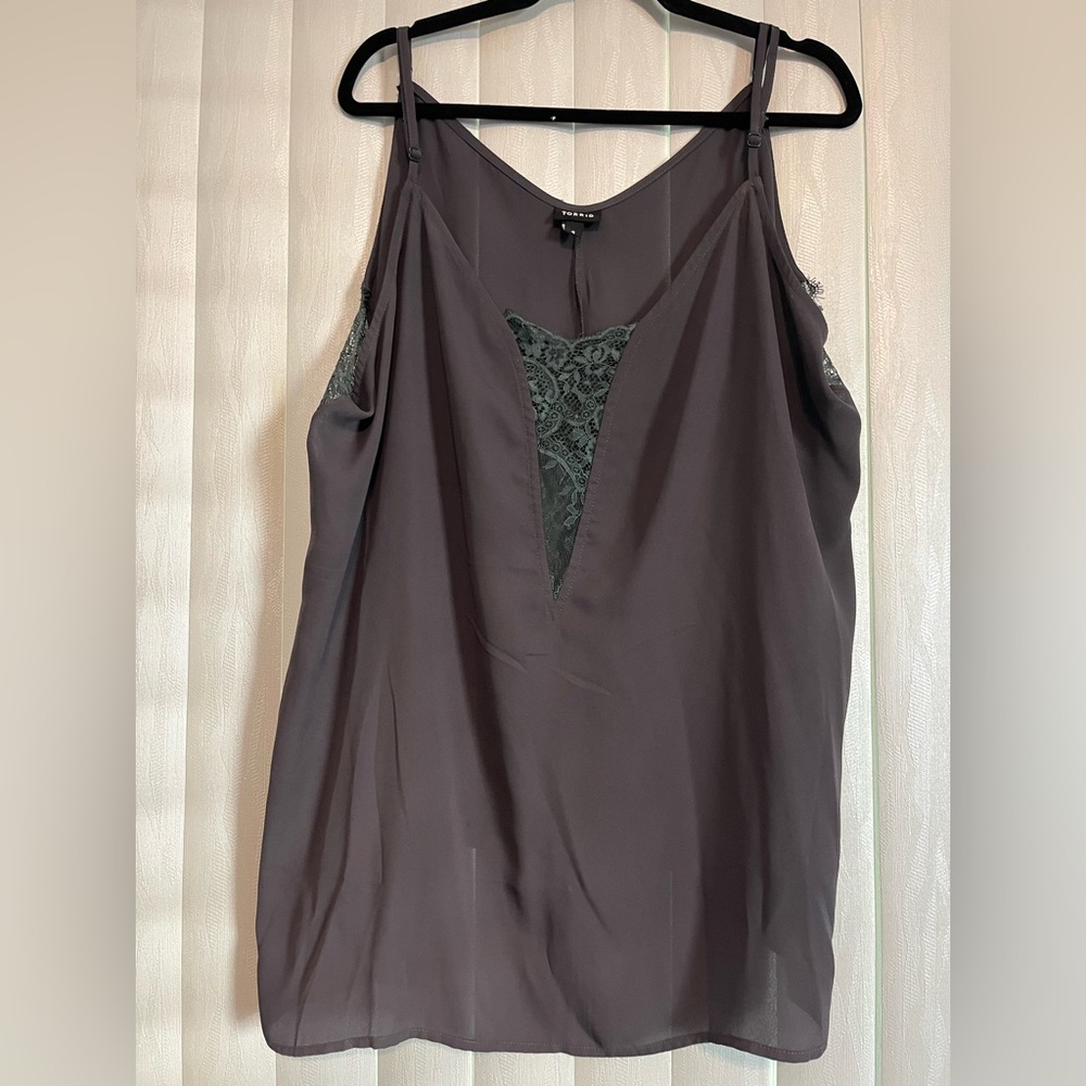 Women's Lace-Trim Spaghetti Strap Cami - Dark Gray